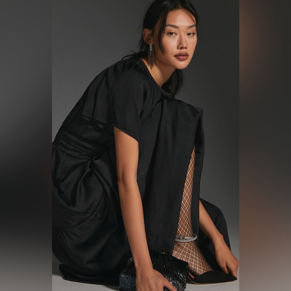 Anthropologie Black Tiered Maxi Dress - Picture 2 of 5